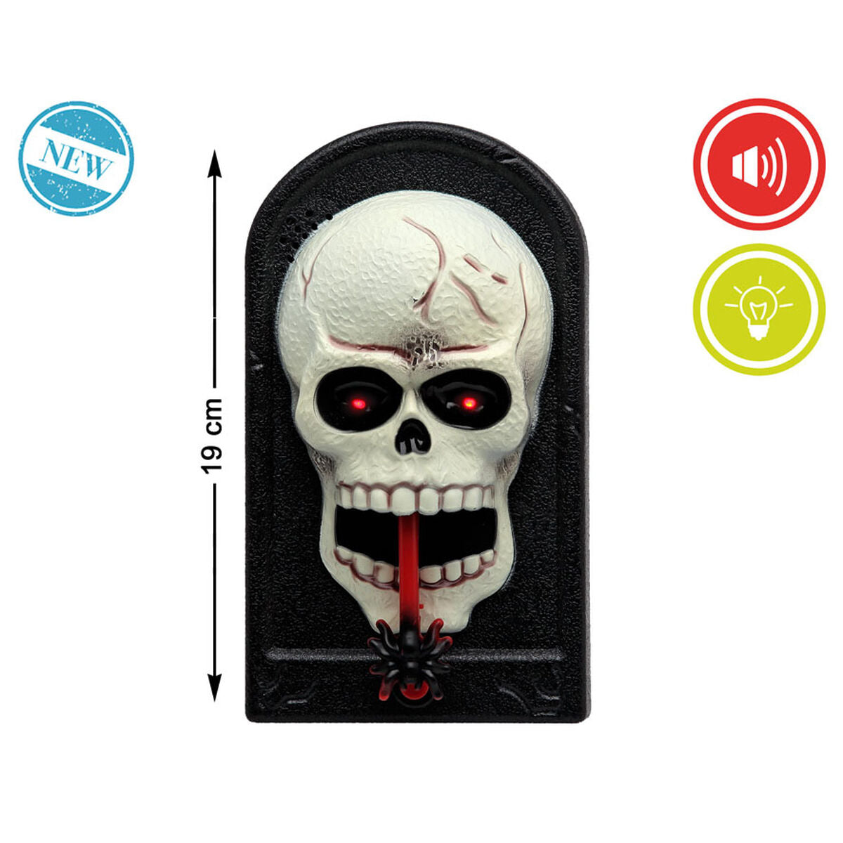 Halloween-luuranko pelottava seinäkoriste, LED-silmät & punainen kieli, 19 cm