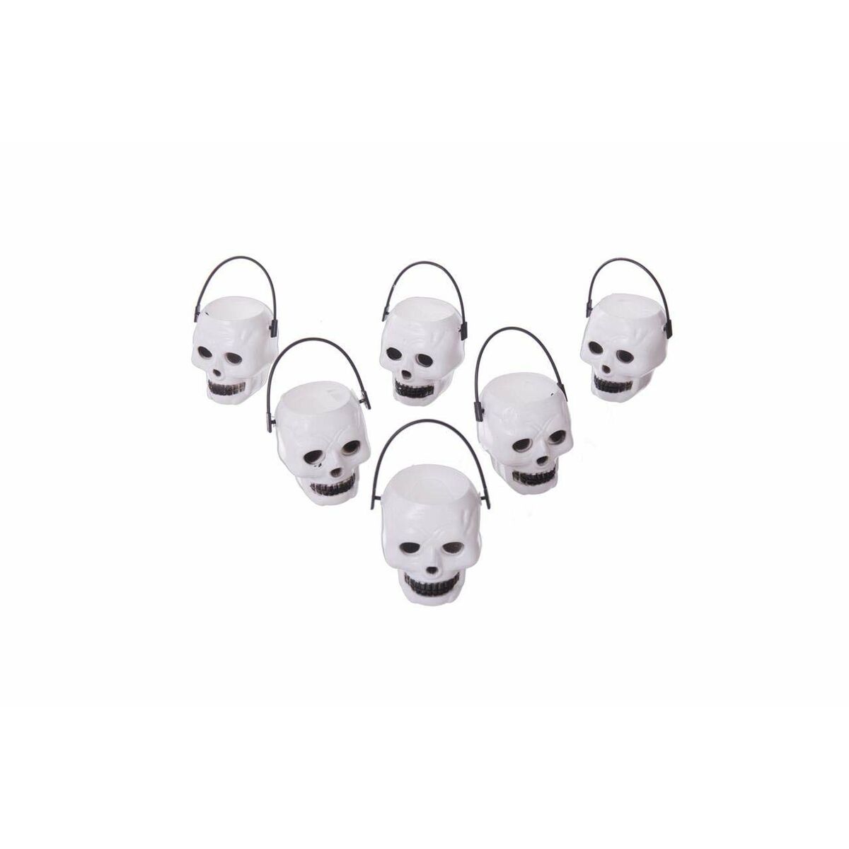 Halloween pääkallot 6 kpl, mini koristeämpärit PVC 6 x 5 x 5 cm, valkoinen