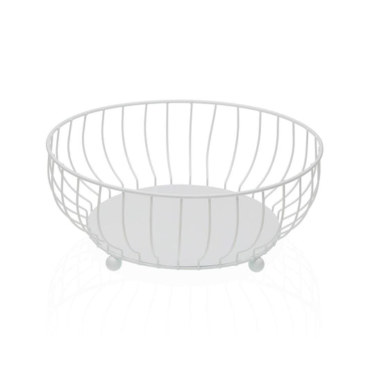Hedelmäkulho valkoinen teräs 27,5 x 11 x 27,5 cm, avoin metallikori keittiöön