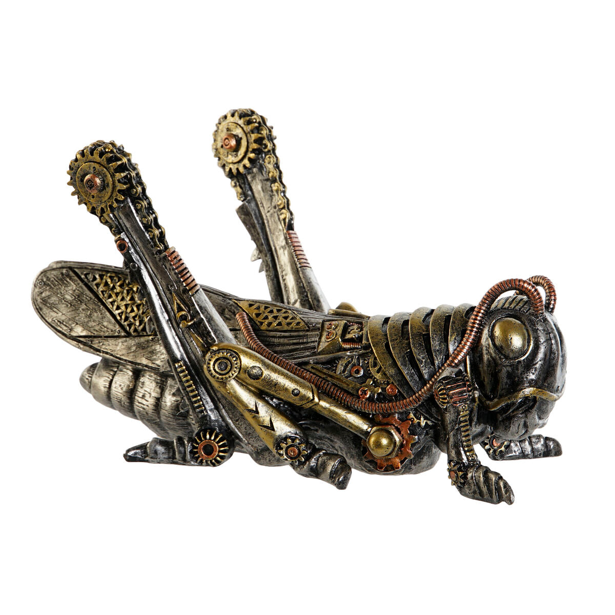 Koristehahmo heinäsirkka, steampunk-henkinen harmaa monivärinen 24 x 13 x 13 cm