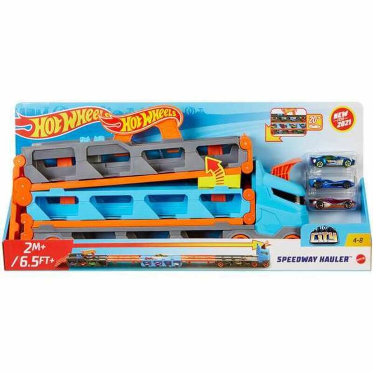 Hot Wheels rekka 3 autolla, kuljetusauto lelu muovia, lapsille 4–8 v sisäleikkeihin