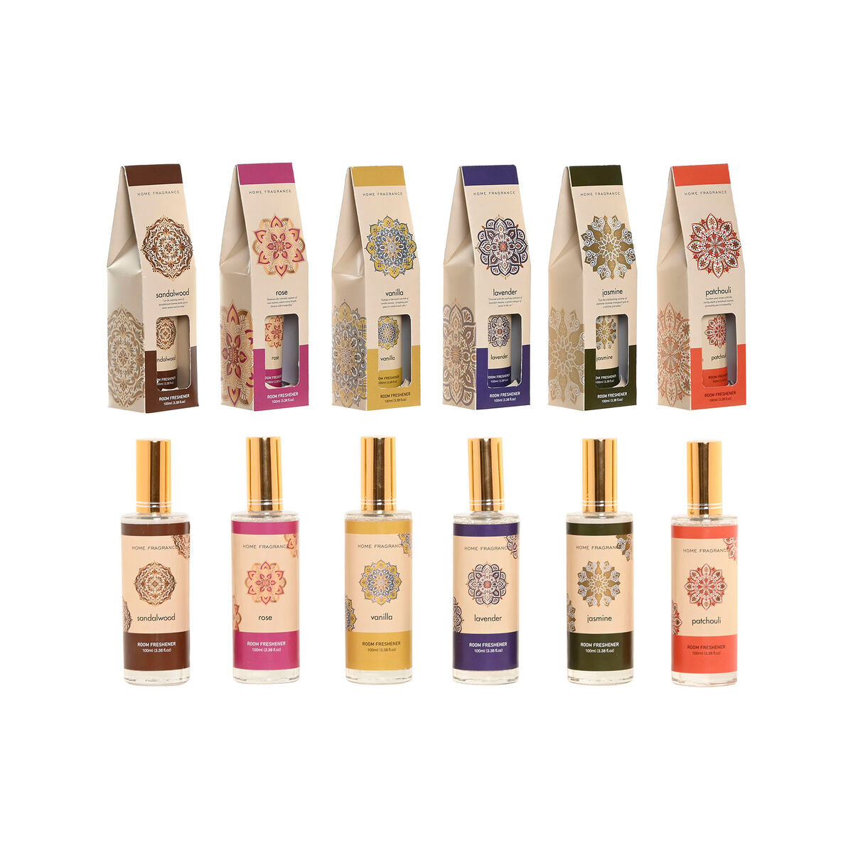 Huonetuoksu 100 ml, 6 kpl monituoksu pakkaus - rose, vanilla, lavender, jasmine