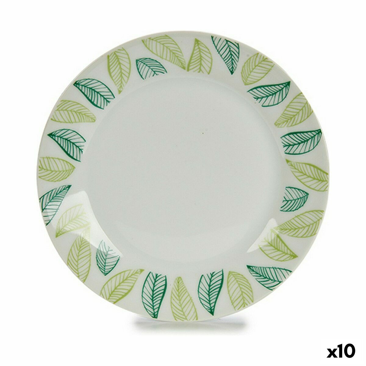 Jälkiruokalautanen Ø19 cm posliini, 10 kpl - valkoinen & vihreä lehti astiasto