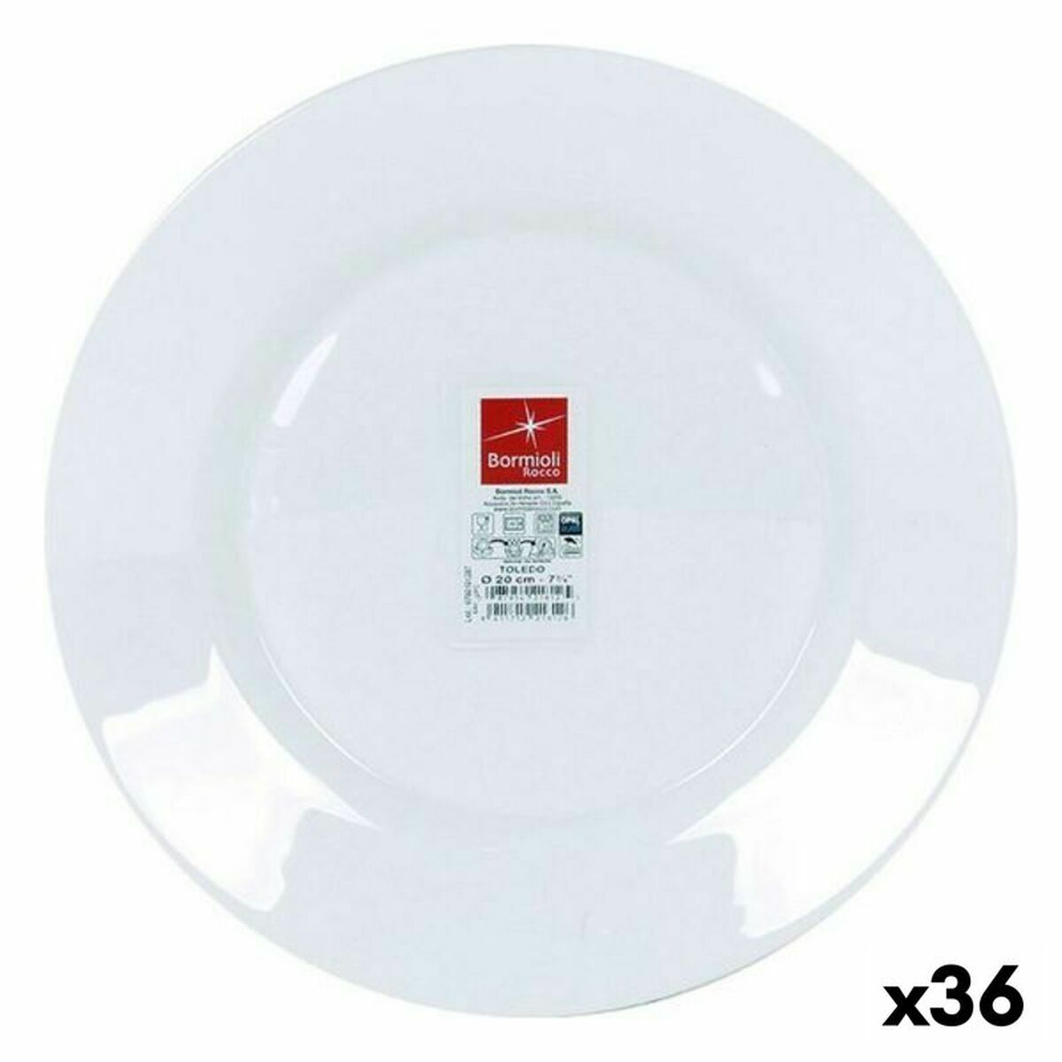 Jälkiruokalautanen 20 cm lasinen, valkoinen, 36 kpl - Toledo (Bormioli)
