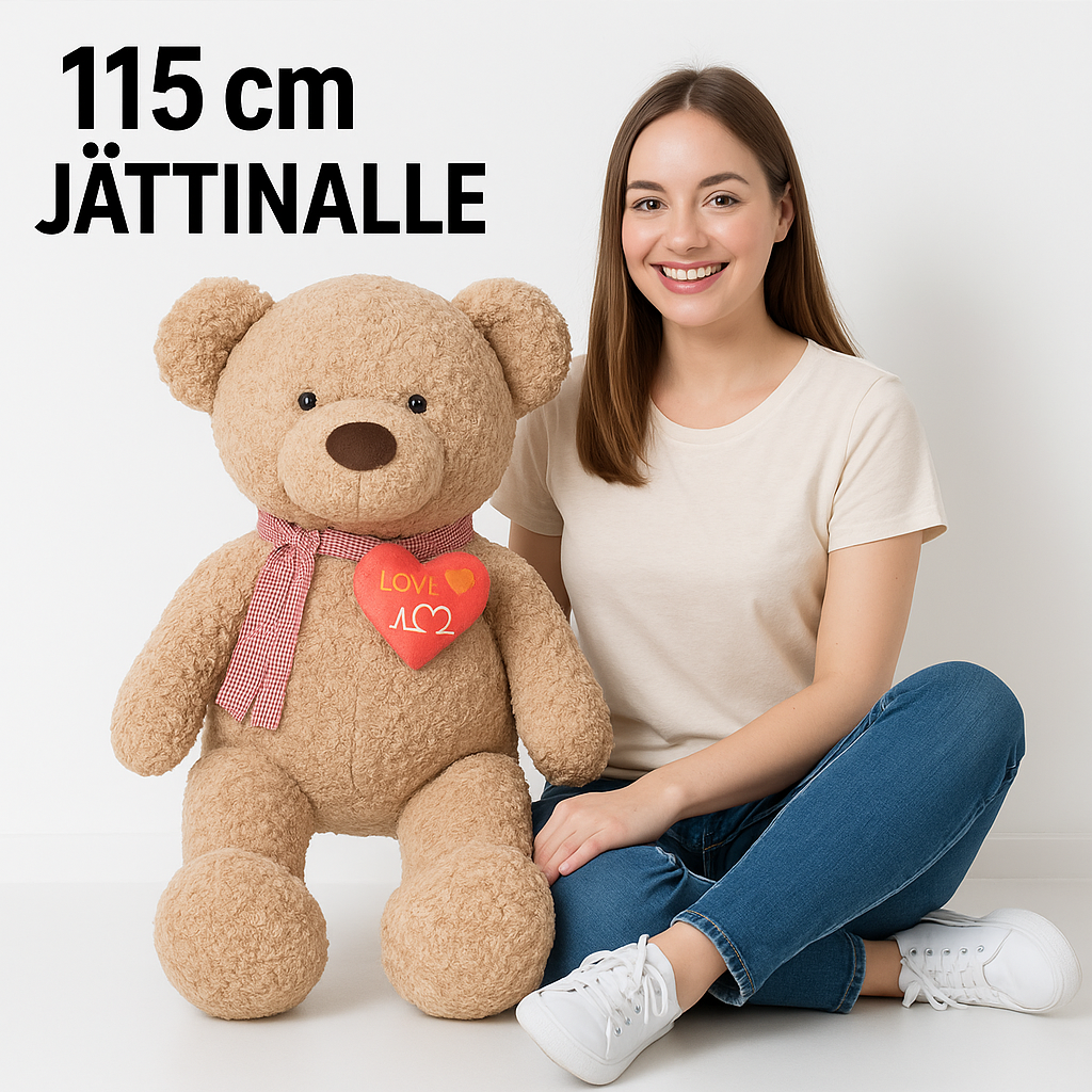 Jättinalle 115 cm, pehmeä pehmolelu sydämellä, lahja lapsille & rakkaalle – iso nallekarhu sylilelu – kuva 1