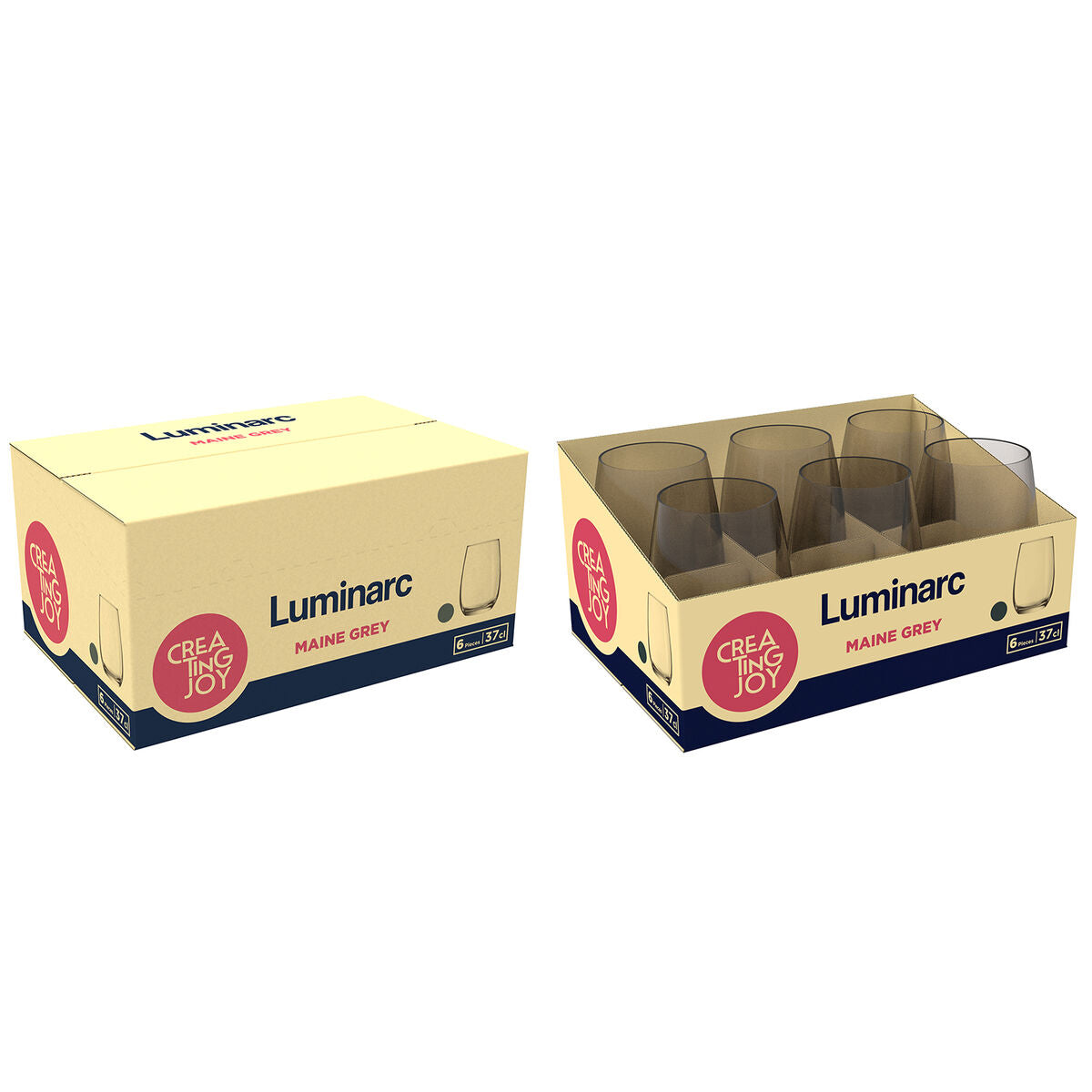 Juomalasi 370 ml, harmaa, 6 kpl - konepestävä lasisarja, Luminarc