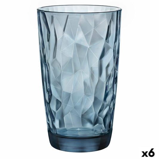 Juomalasi 470 ml, 6 kpl - sininen kuvioitu lasi setti kotikäyttöön, Bormioli Rocco