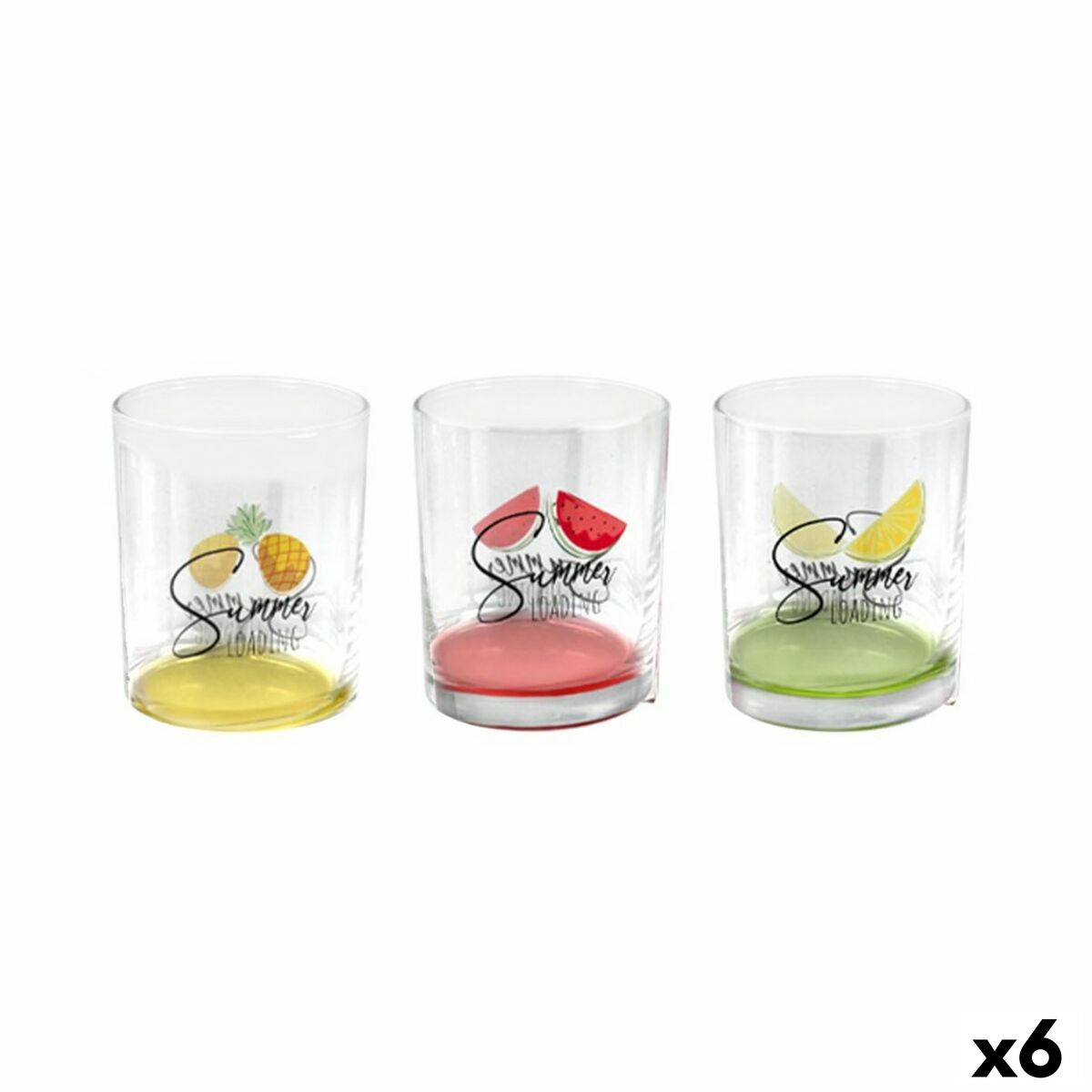 Juomalasit 280 ml hedelmäkuvio, 3 kpl (6 osaa) - kesäiset juomalasit pöytään