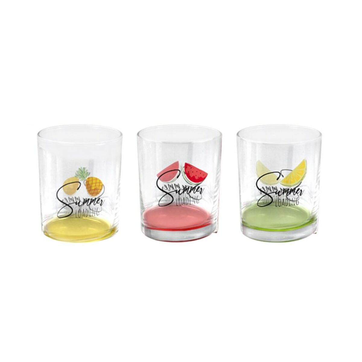 Juomalasit 280 ml hedelmäkuvio, 3 kpl (6 osaa) - kesäiset juomalasit pöytään