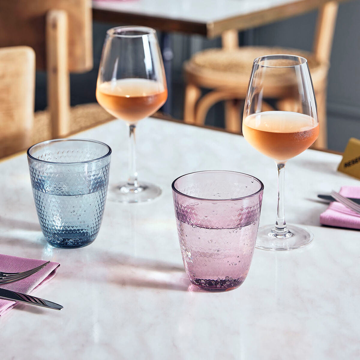 Juomalasit 310 ml, 6 kpl vaaleanpunaiset, kuvioitu lasi ruokapöytään Pampille Rosa