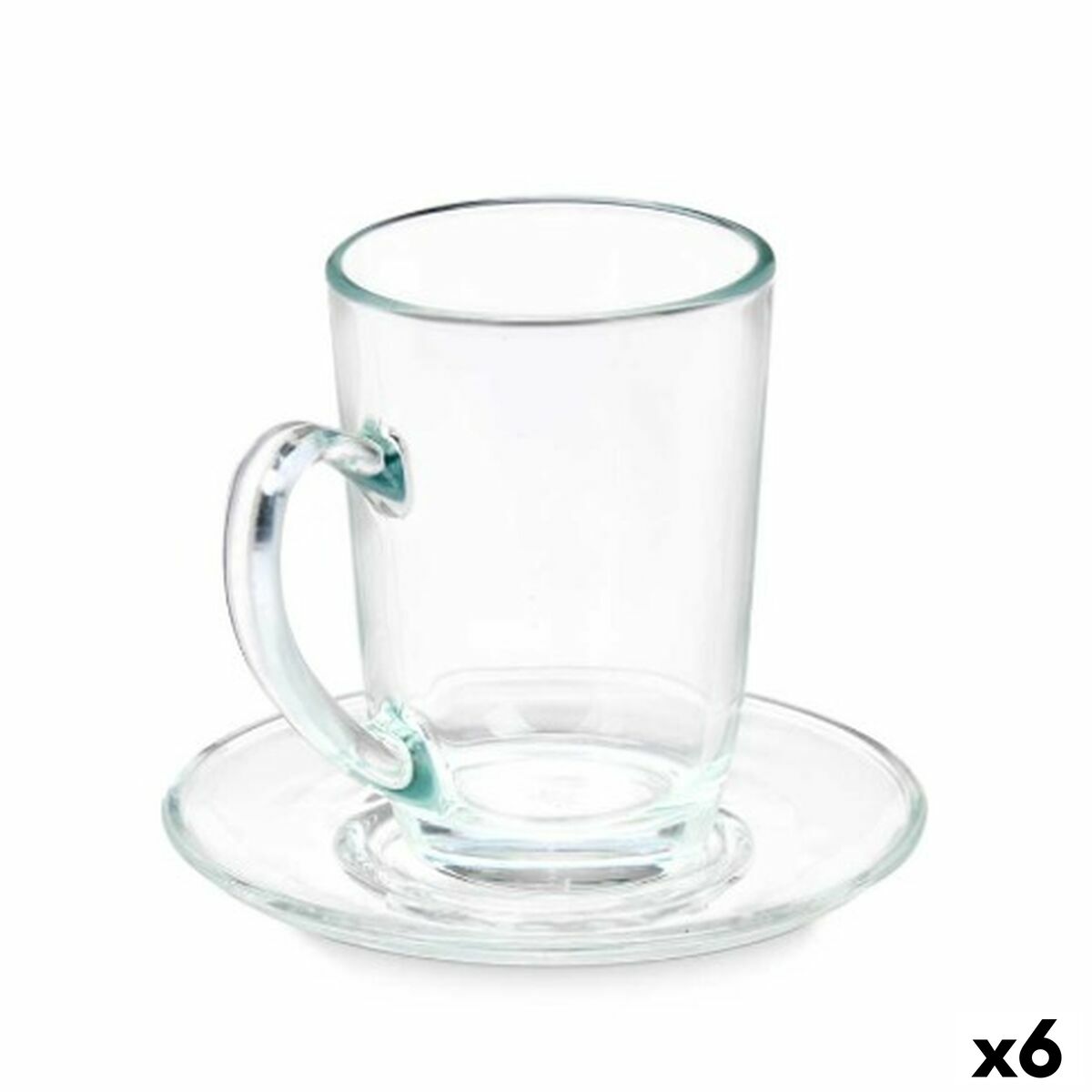 Kahvikuppi ja lautanen 200 ml, 6 kpl - läpinäkyvä lasi, kahvi & tee setti