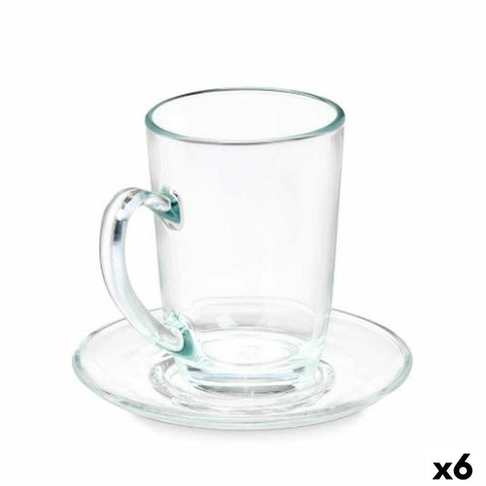 Kahvikuppi ja lautanen 200 ml, 6 kpl - läpinäkyvä lasi, kahvi & tee setti