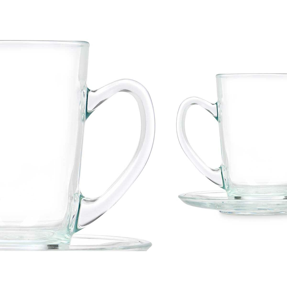 Kahvikuppi ja lautanen 200 ml, 6 kpl - läpinäkyvä lasi, kahvi & tee setti