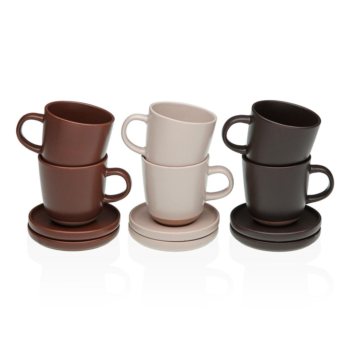 Kahvisetti keramiikka 6-osainen - espressokupit & lautaset 6,8 cm, 3 väriä