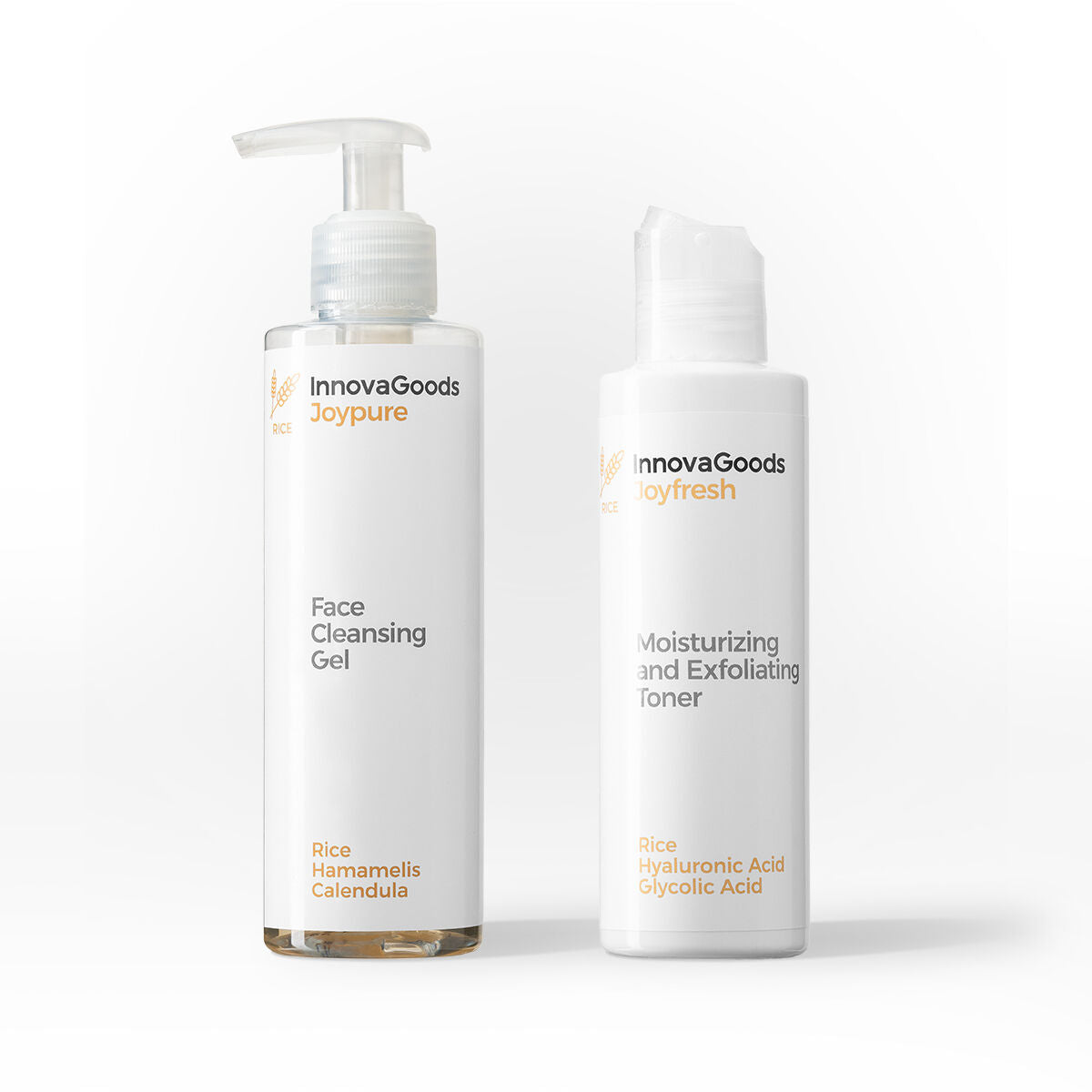 Kasvojen puhdistussetti riisi, puhdistusgeeli 200 ml & kuoriva kasvovesi 150 ml