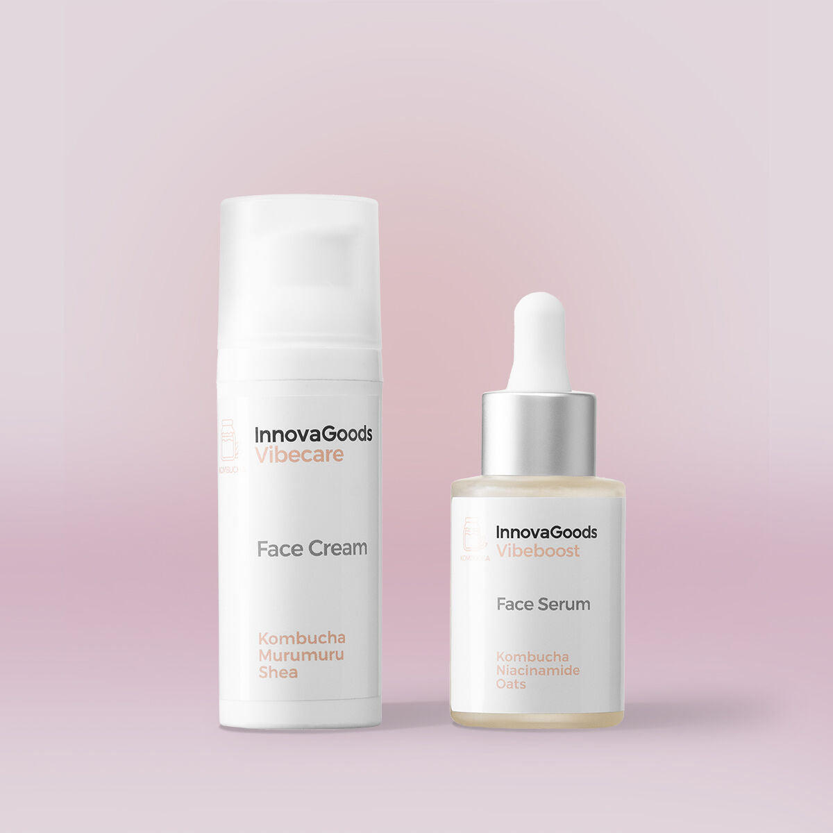Kasvoseerumi & päivävoide setti, kosteuttava kombucha 30+50 ml, vegaani