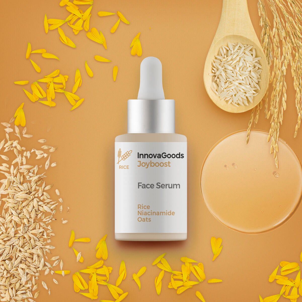 Kasvoseerumi riisi & niasiinamiidi 30 ml, kosteuttava kirkastava vegaaninen