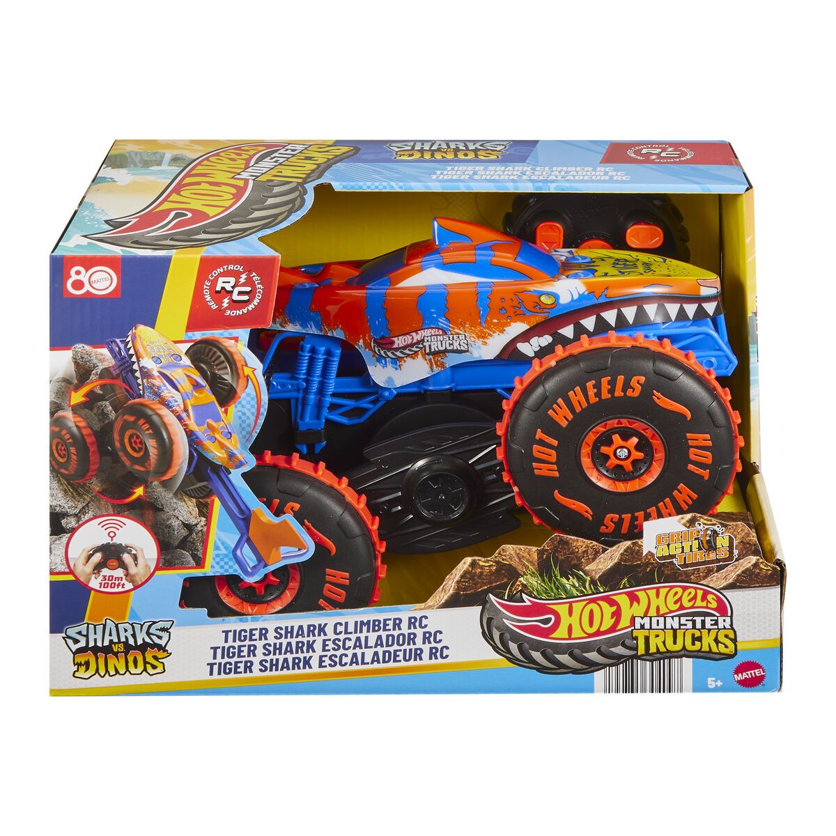 Kauko-ohjattava monster truck, paristokäyttöinen, värikäs, 5+ Hot Wheels