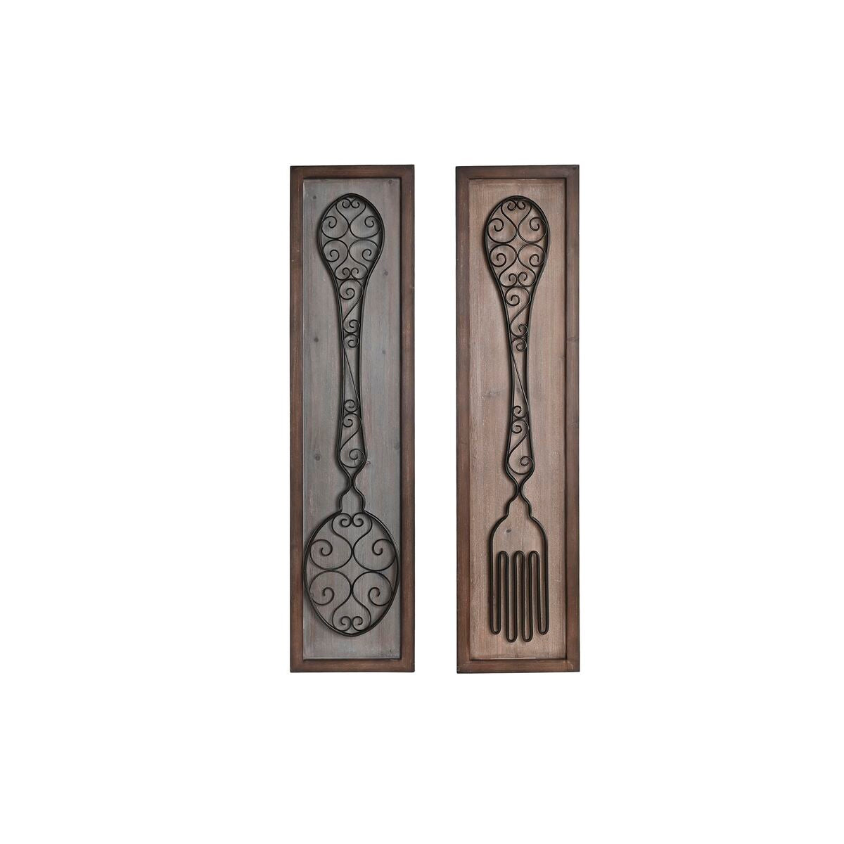 Keittiön seinäkoriste vanhahtava metalli & puu, aterimet 24 x 5 x 99 cm, 2 kpl