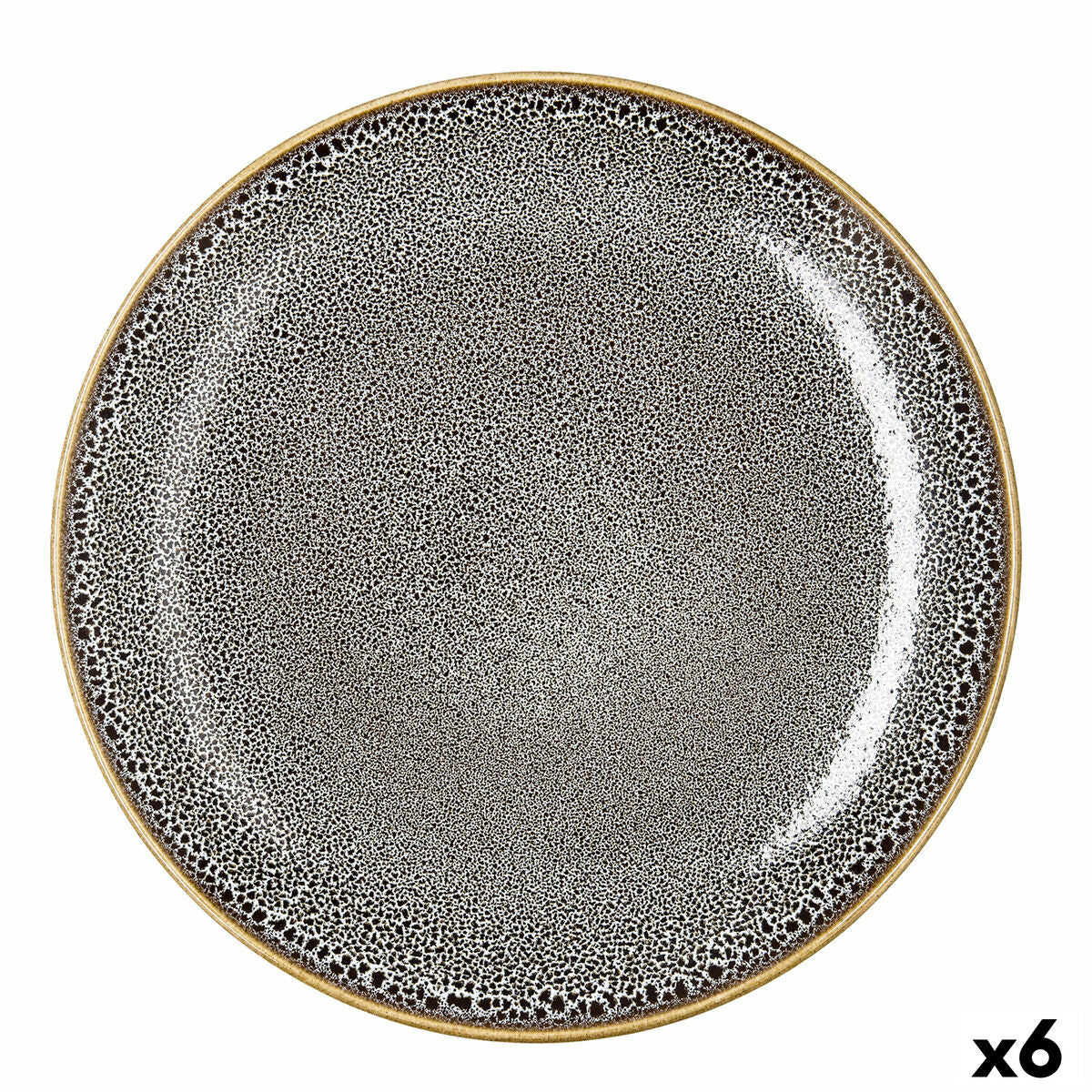 Keraaminen ruokalautanen 27 cm, ruskea pilkullinen & kullanreuna, 6 kpl