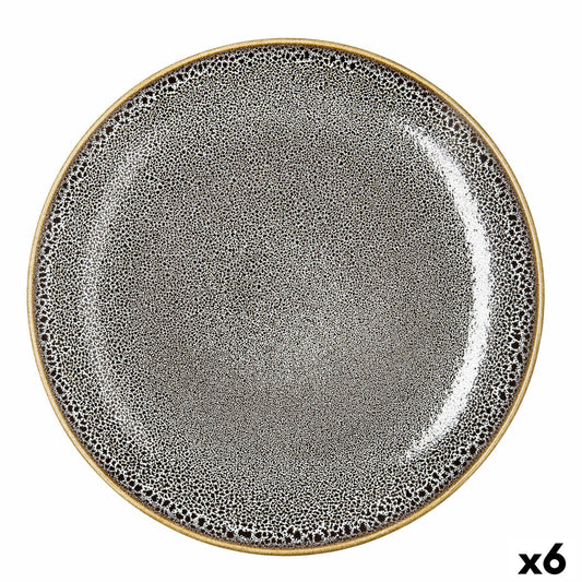 Keraaminen ruokalautanen 27 cm, ruskea pilkullinen & kullanreuna, 6 kpl