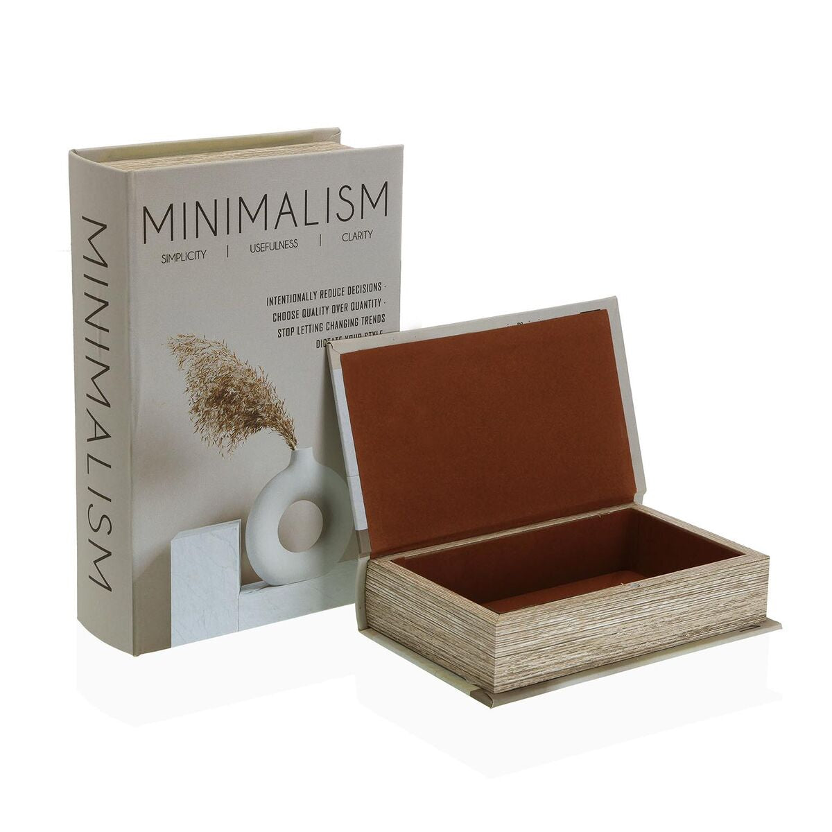 Kirjanmuotoinen koristerasia, kangas & MDF, minimalismi, beige, 2 kpl, 7×27×18 cm