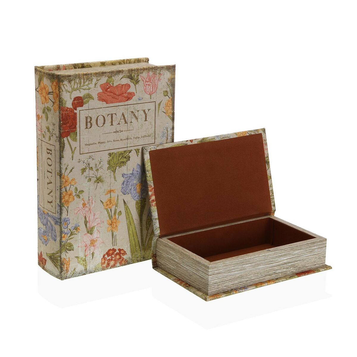 Kirjarasia Botany kangas & MDF 7 x 27 x 18 cm, 2 kpl, sisustukseen, botaaninen