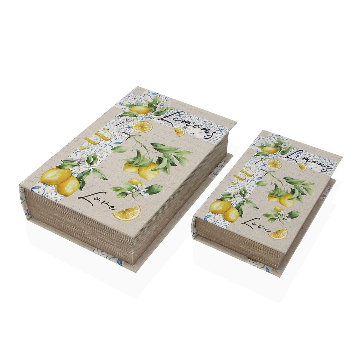 Kirjarasia sitruuna-kuosi, canvas & MDF, 7×21×30 cm – koriste- ja säilytysrasia