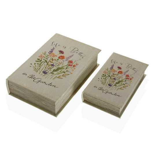 Kirjarasiat setti kangaspäällyste kukkakuosi, MDF 2 kpl 21×13×5 & 7×27×18 cm