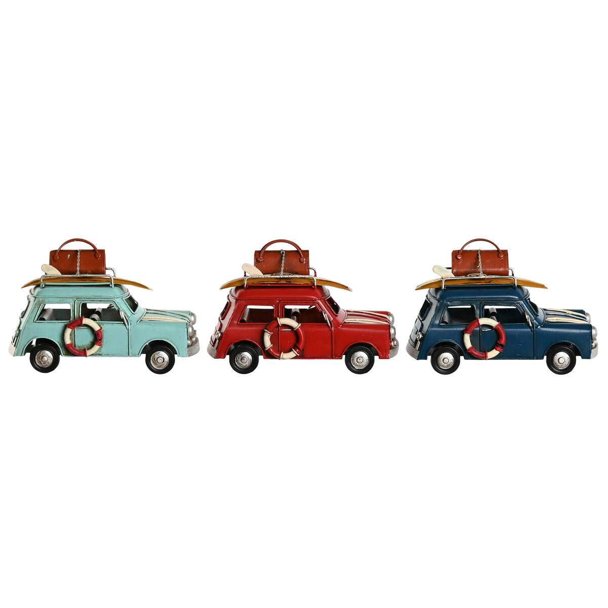 Koristeauto 3 kpl metallia, retro surfautot sininen punainen taivaansininen