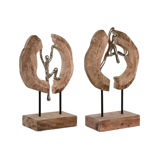 Koristehahmo sisustukseen puu & hopea 19 x 9 x 28 cm, 2 kpl, ihmishahmot