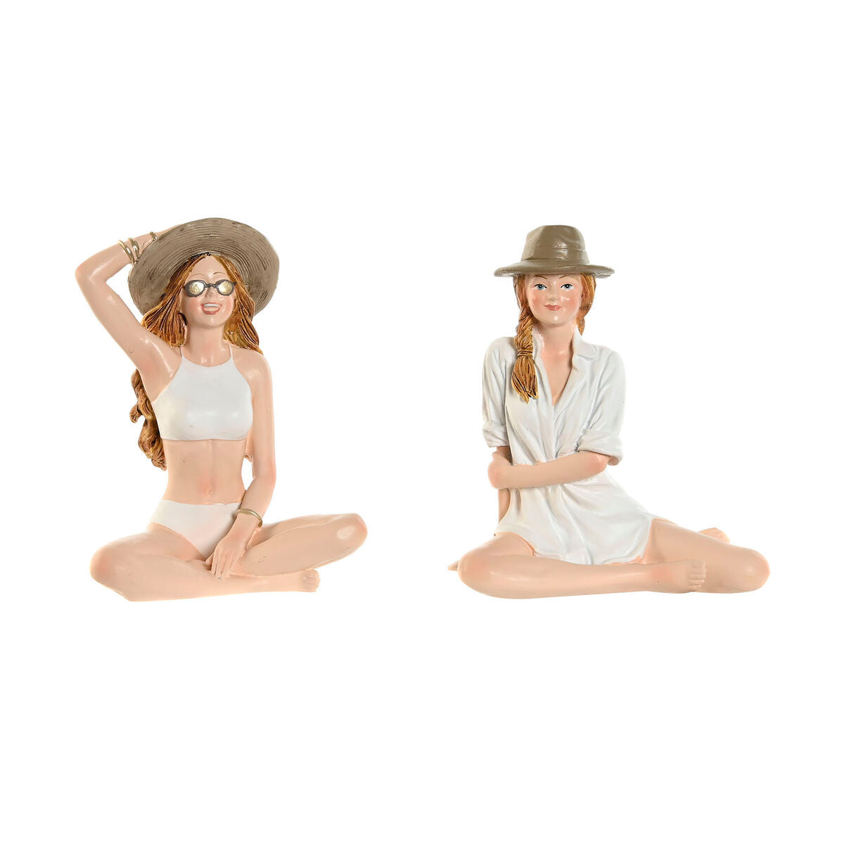 Koristehahmo 2 kpl, Välimeren naisfiguuri valkoinen & beige, resiini/alumiini