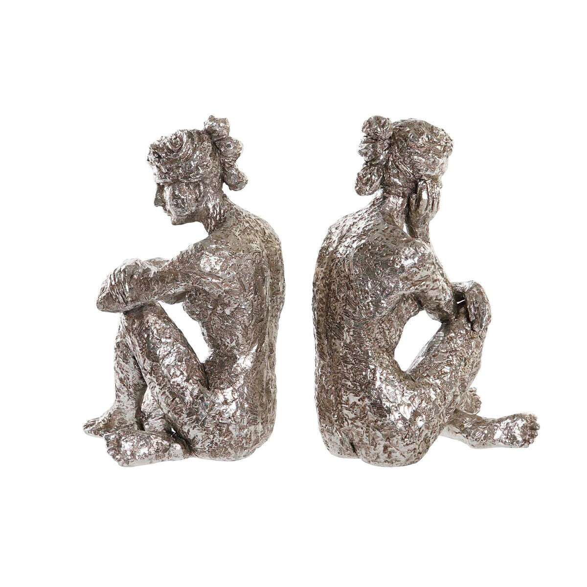 Koristehahmo 3 kpl, hopeinen naishahmo polyresin 17 x 15 x 26 cm sisustukseen