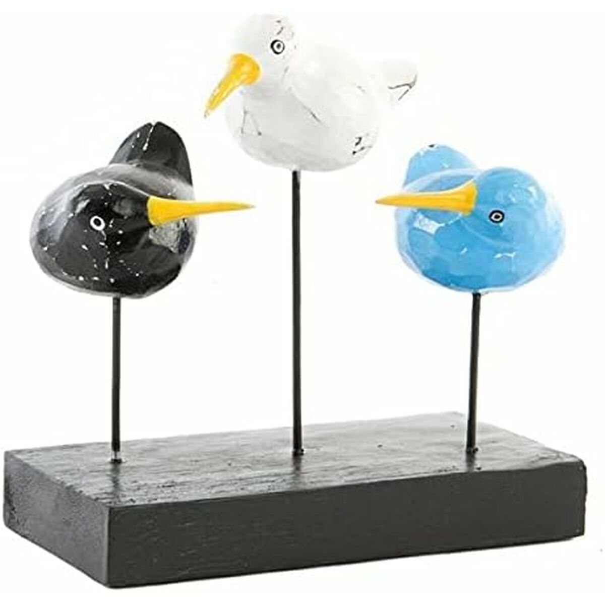 Koristehahmo linnut, puu & metalli, 3 kiivi-figuuria Välimeren sisustukseen