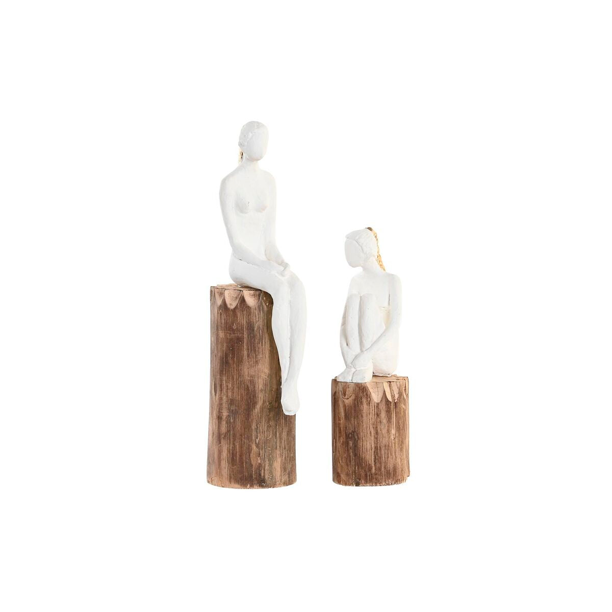 Koristehahmo naisfiguuri sisustukseen 2 kpl, valkoinen & ruskea, resiini mangopuu