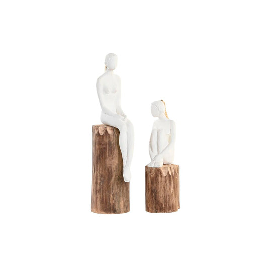 Koristehahmo naisfiguuri sisustukseen 2 kpl, valkoinen & ruskea, resiini mangopuu