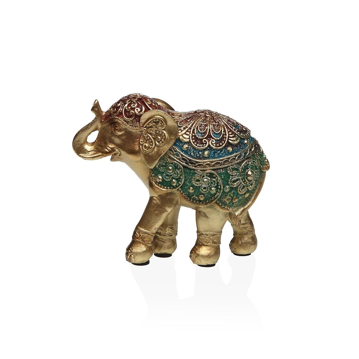 Koristehahmo norsu, kultainen koristekuvioitu polyresin 4,5 x 11 x 9 cm pöydälle