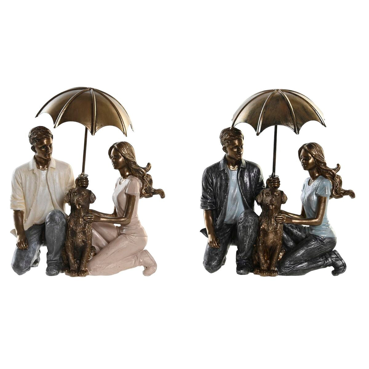 Koristehahmo pariskunta ja koira, resiini 15,5×8,5×14,5/19 cm, 2 kpl monivärinen
