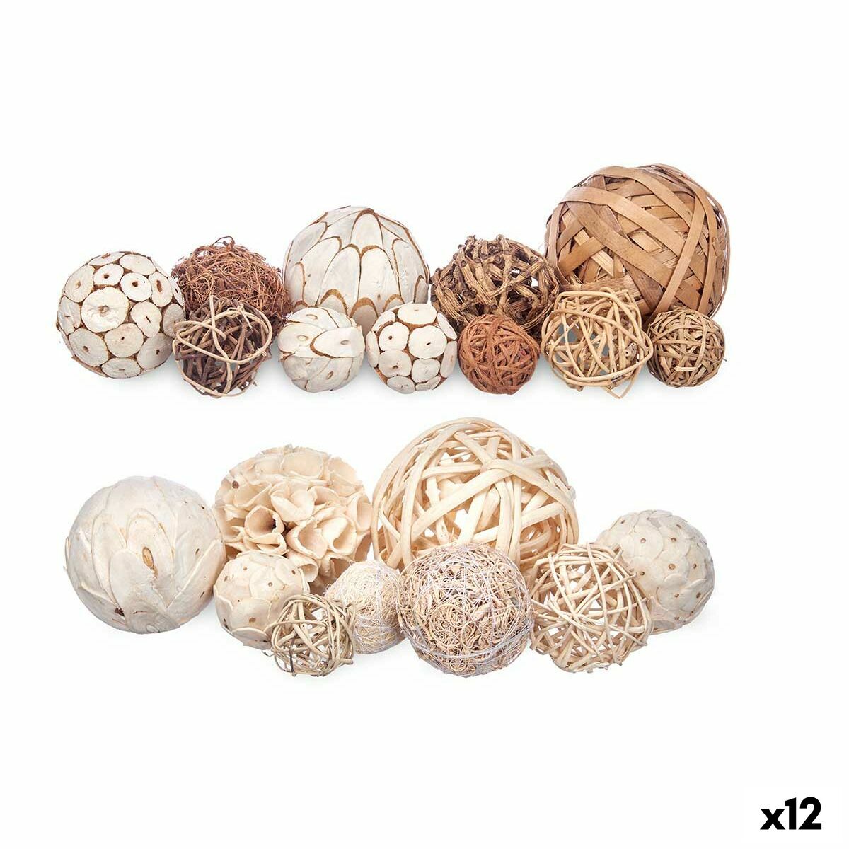 Koristepallosetti 12 kpl, puu, valkoinen & ruskea, sisustukseen 20×30×10 cm