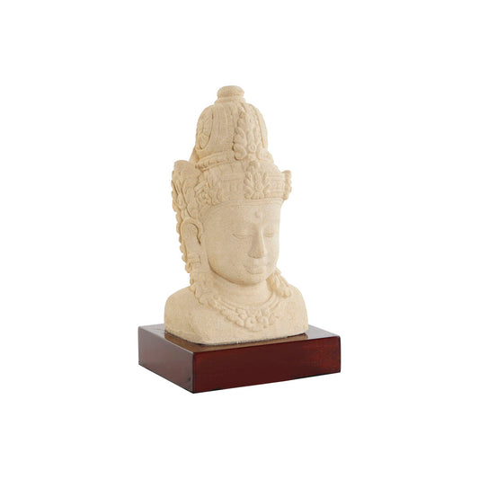 Koristepatsas buddha-pää, sementti & puualusta, 21 x 17 x 37 cm, ruskea