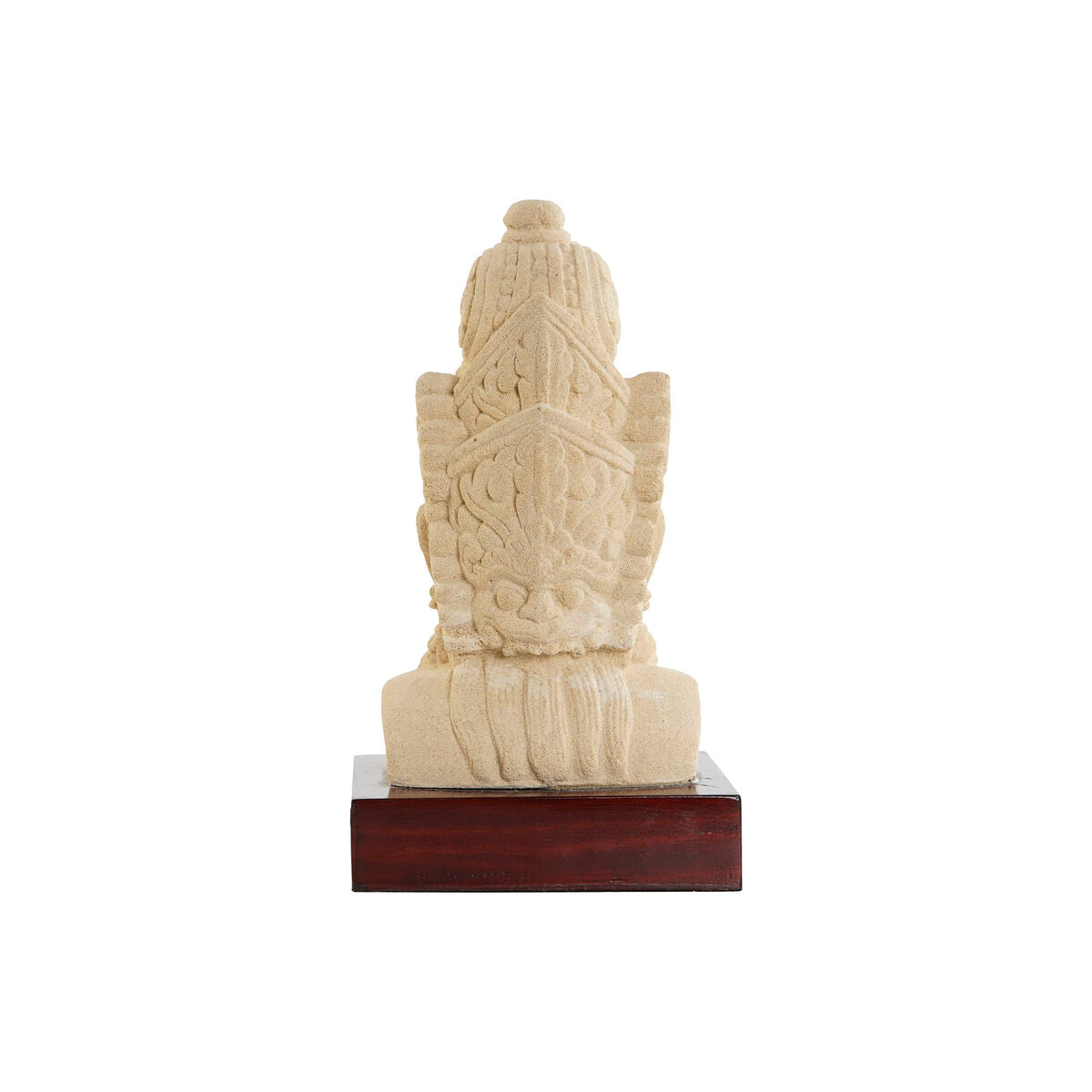 Koristepatsas buddha-pää, sementti & puualusta, 21 x 17 x 37 cm, ruskea