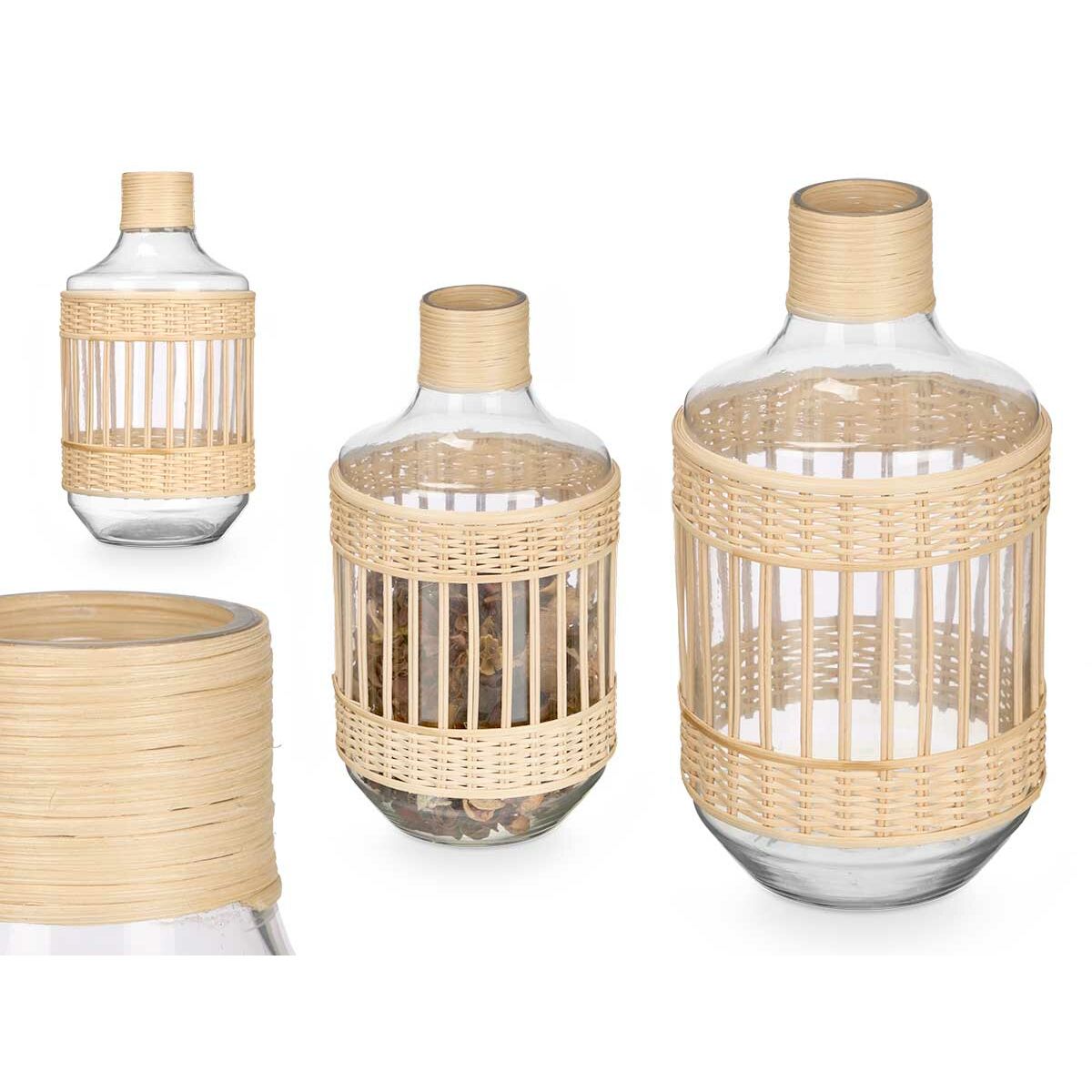 Koristepullo lasia 4 kpl, rattan-somiste, läpinäkyvä sisustus 18×34×18 cm