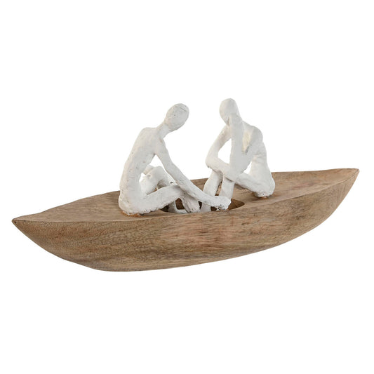Koristevene puu & valkoinen laiva koristehahmo, välimeren tyyli, 42 x 14 x 16 cm