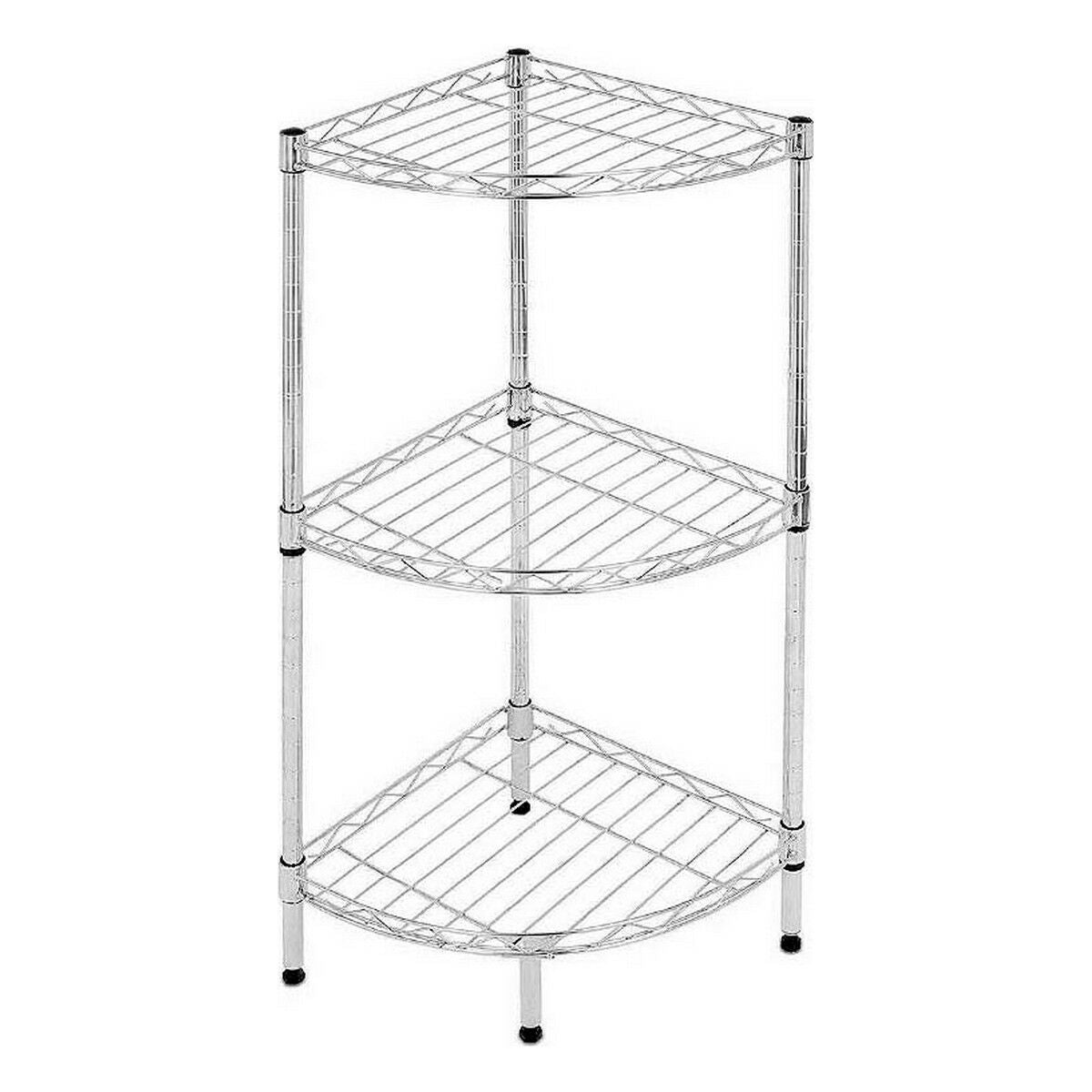 Kulmahylly 3 tasoa kromattu 35 x 35 x 70 cm - metallinen kulmasäilytys, hylly
