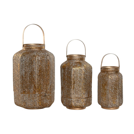 Kultaiset metallilyhdyt 3 kpl, arabeski-kuvio, 25 x 25 x 40 cm, sisustukseen