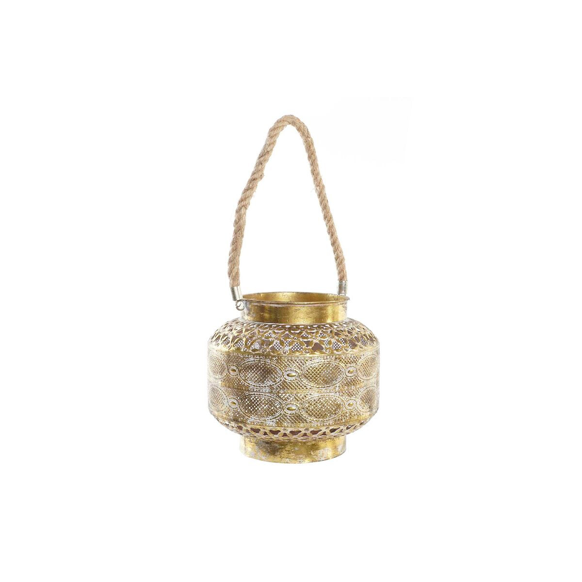 Kultainen metallilyhty antiikkiviimeistely 26,5 x 26,5 x 22 cm, kristallilla