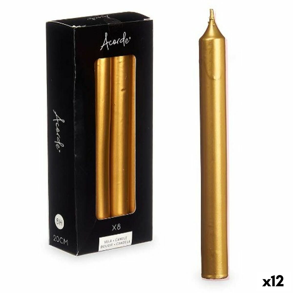 Kultaiset pöytäkynttilät 20 cm, 8 h paloaika, 12 kpl - juhlaan & koristeeksi