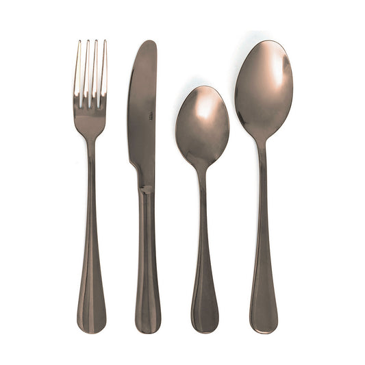 24-osainen aterinsetti, astianpesukoneeseen sopiva, kuparinvärinen metalli 26 cm