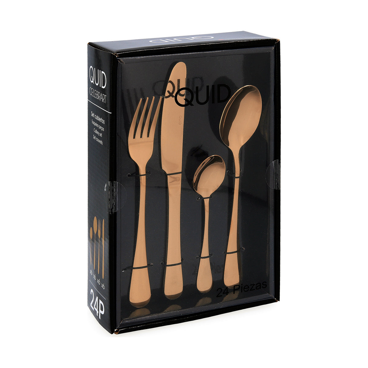 24-osainen aterinsetti, astianpesukoneeseen sopiva, kuparinvärinen metalli 26 cm