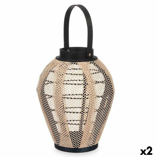 Kynttilälyhty musta-beige, puu & lasi, 25×30×25 cm, 2 kpl, sisä/ulko